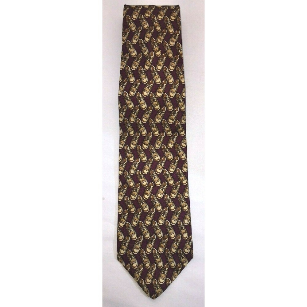 New Old Stock Brooks Brothers Makers Maroon Gold Wingtips Silk Neck Tie 58"